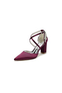 White Satin Pump with Cross - Strap and Metal Accent - KissProm