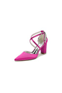 White Satin Pump with Cross - Strap and Metal Accent - KissProm