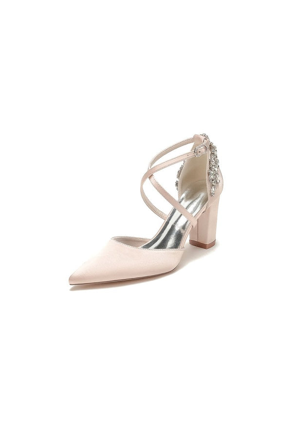White Satin Pump with Cross - Strap and Metal Accent - KissProm