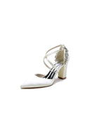 White Satin Pump with Cross - Strap and Metal Accent - KissProm