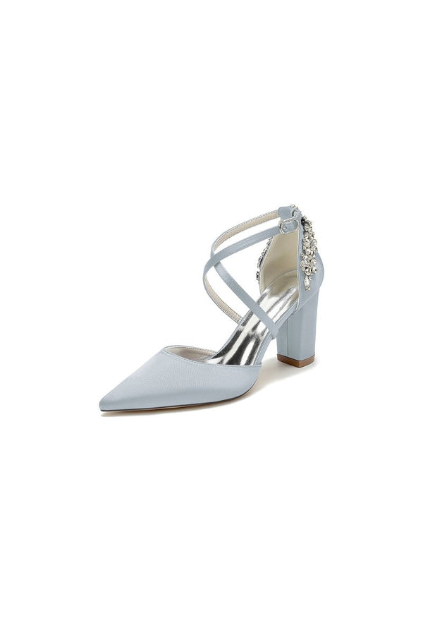 White Satin Pump with Cross - Strap and Metal Accent - KissProm