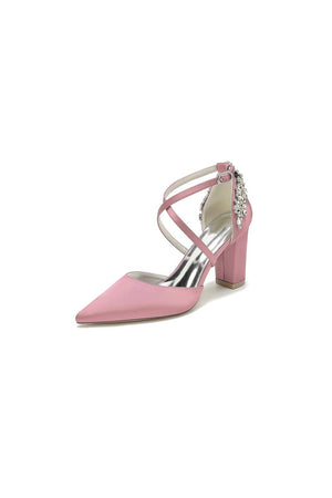 White Satin Pump with Cross - Strap and Metal Accent - KissProm