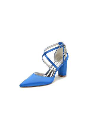 White Satin Pump with Cross - Strap and Metal Accent - KissProm
