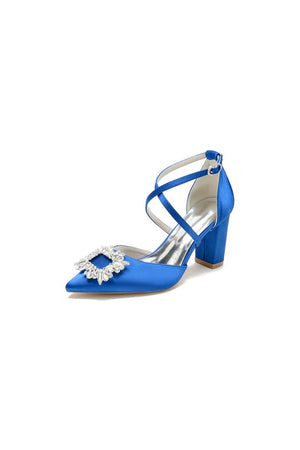White Satin Pump with Crystal - Embellished Cross - Strap - KissProm