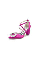 White Satin Pump with Crystal - Embellished Cross - Strap - KissProm