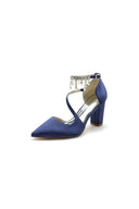 White Satin Pump with Pearl - Embedded Chain Heel - KissProm