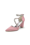 White Satin Pump with Silver Chain Accent - KissProm