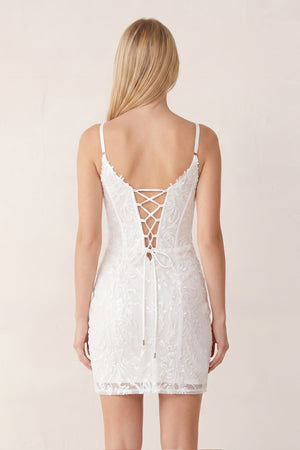 White Sequin Lace Sweetheart Fitted Mini Homecoming Dresses - KISSPROM