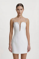 White Sheath Mini Graduation Dress With Pearl - KissProm