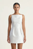 White Sheath Taffeta Graduation Dress With Pearl - KissProm
