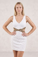 White Sheath V Neck Sequins Homecoming Dress | KISSPROM
