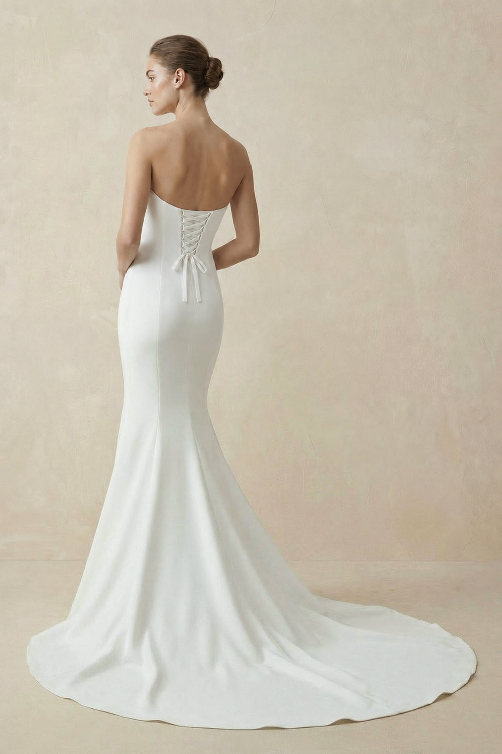 Jolie | White Simple Sweep Train Boho Long Mermaid Wedding Dress– Wedding Dresses by KissProm | Available at KissProm