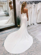 Jolie | White Simple Sweep Train Boho Long Mermaid Wedding Dress - KissProm