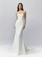 Jolie | White Simple Sweep Train Boho Long Mermaid Wedding Dress - KissProm