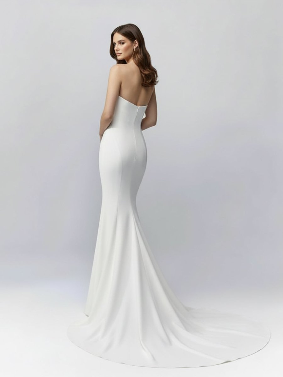 Jolie | White Simple Sweep Train Boho Long Mermaid Wedding Dress - KissProm
