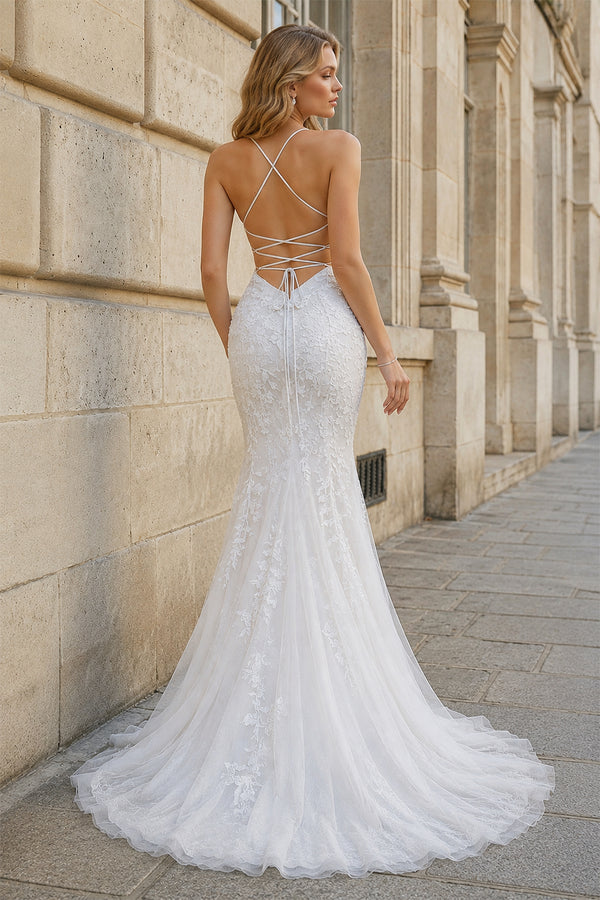 Mermaid Spaghetti Straps Lace Prom Dress - KissProm