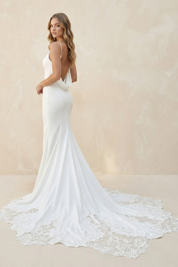 Jayda | White Spaghetti Straps Long Mermaid Boho Wedding Dress with Lace– Wedding Dresses by KissProm | Available at KissProm