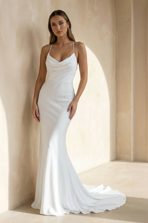 Diamond White Spaghetti Straps Mermaid Wedding Dress, Diamond White / 2 Diamond White Spaghetti Straps Mermaid Wedding Dress, Diamond White / 2