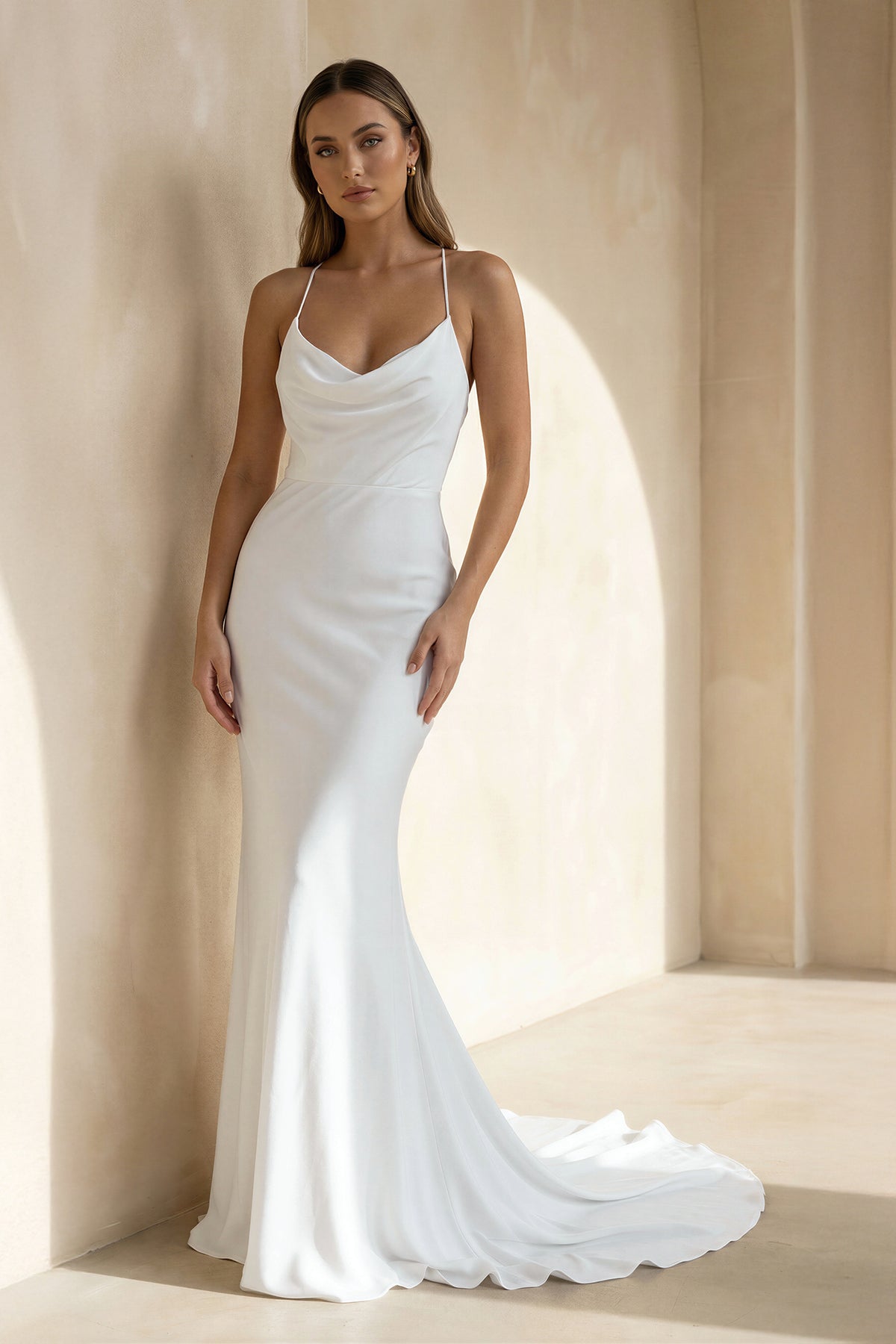 KissProm Diamond White Spaghetti Straps Mermaid Wedding Dress, Diamond White / 2