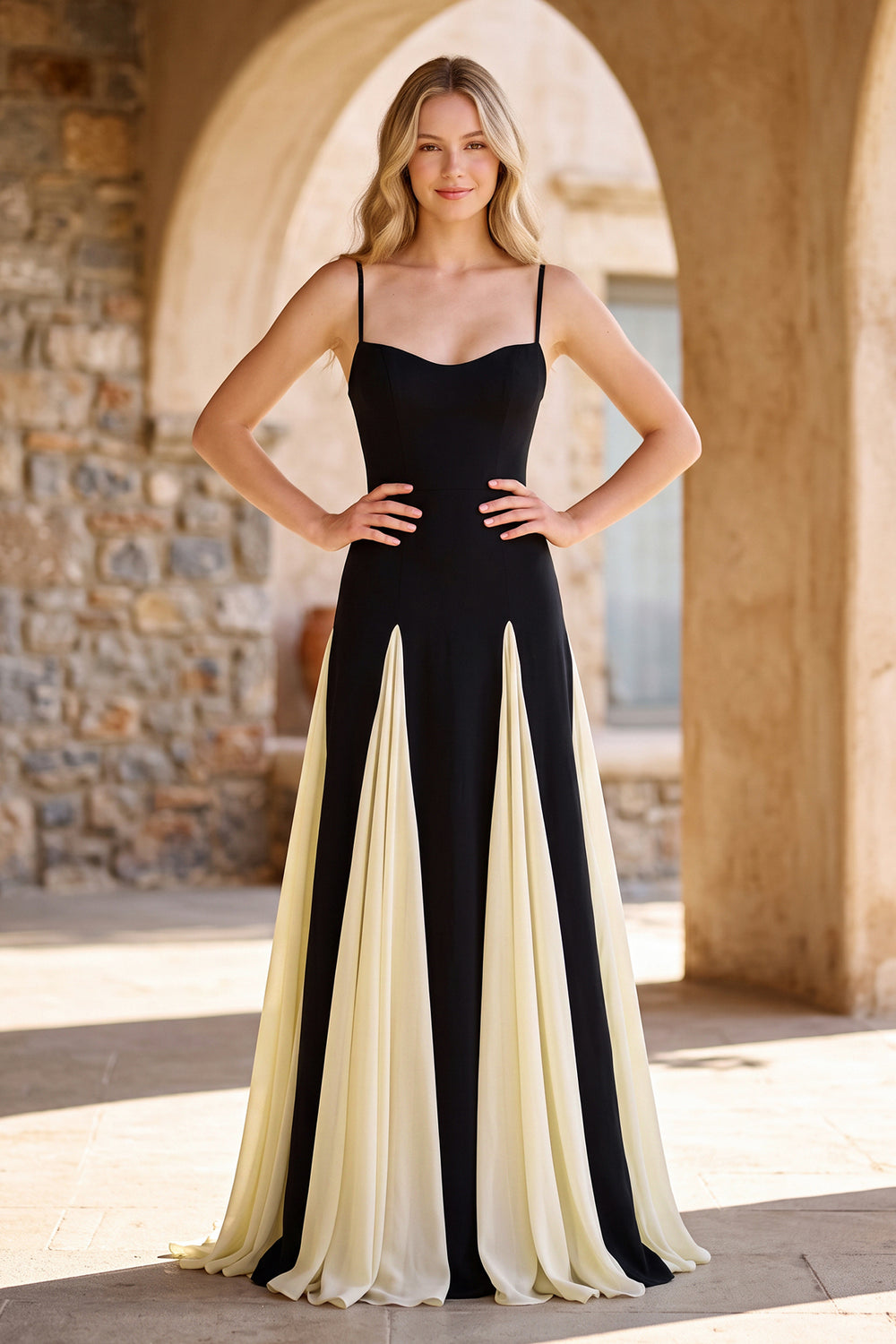White Spaghetti Straps Sleeveless A Line Satin Long Prom Dresses - KISSPROM
