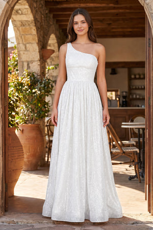 A-Line One Shoulder Sequins Prom Dress with Pockets - KISSPROM PROM DRESSES