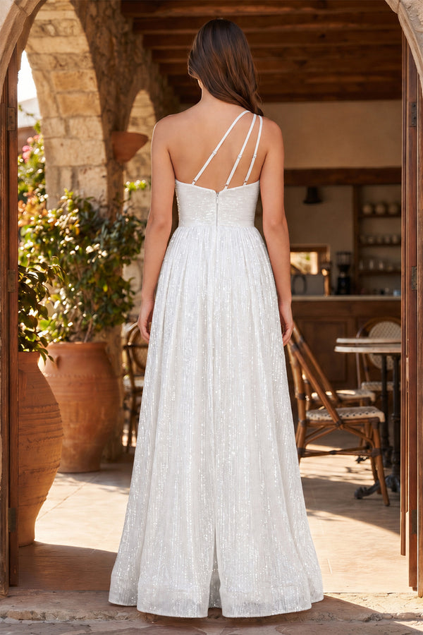 A-Line One Shoulder Sequins Prom Dress with Pockets - KISSPROM PROM DRESSES