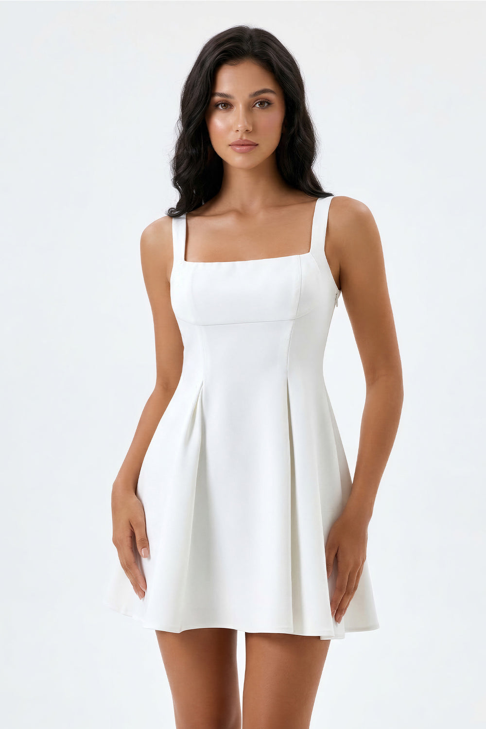 White Square Neck Graduation Dress With Back Bow - KISSPROM