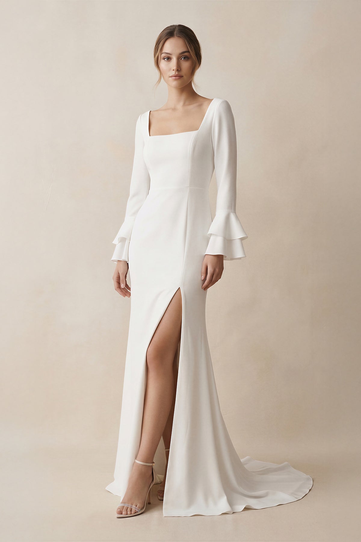 square neck long dress Esme | Black Square-Neck Maxi With Cape Sleeves very fitted at natural waist KissProm White Square Neck Mermaid