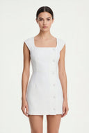 White Square Neck Sheath Graduation Dress With Button - KissProm
