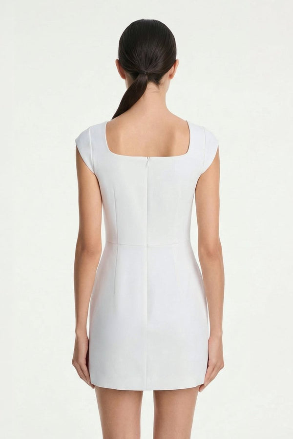 KissProm White Square Neck Sheath Graduation Dress With Button, White / 16