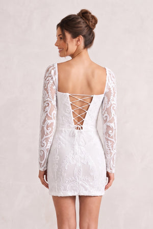 White Square Neck Sheath Long Sleeves Sequins Mini Homecoming Dresses (2) | KISSPROM