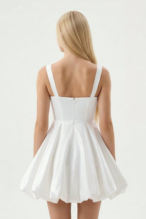 White Square Neck Taffeta A-Line Mini Graduation Dress White / 18 White Square Neck Taffeta A-Line Mini Graduation Dress White / 18