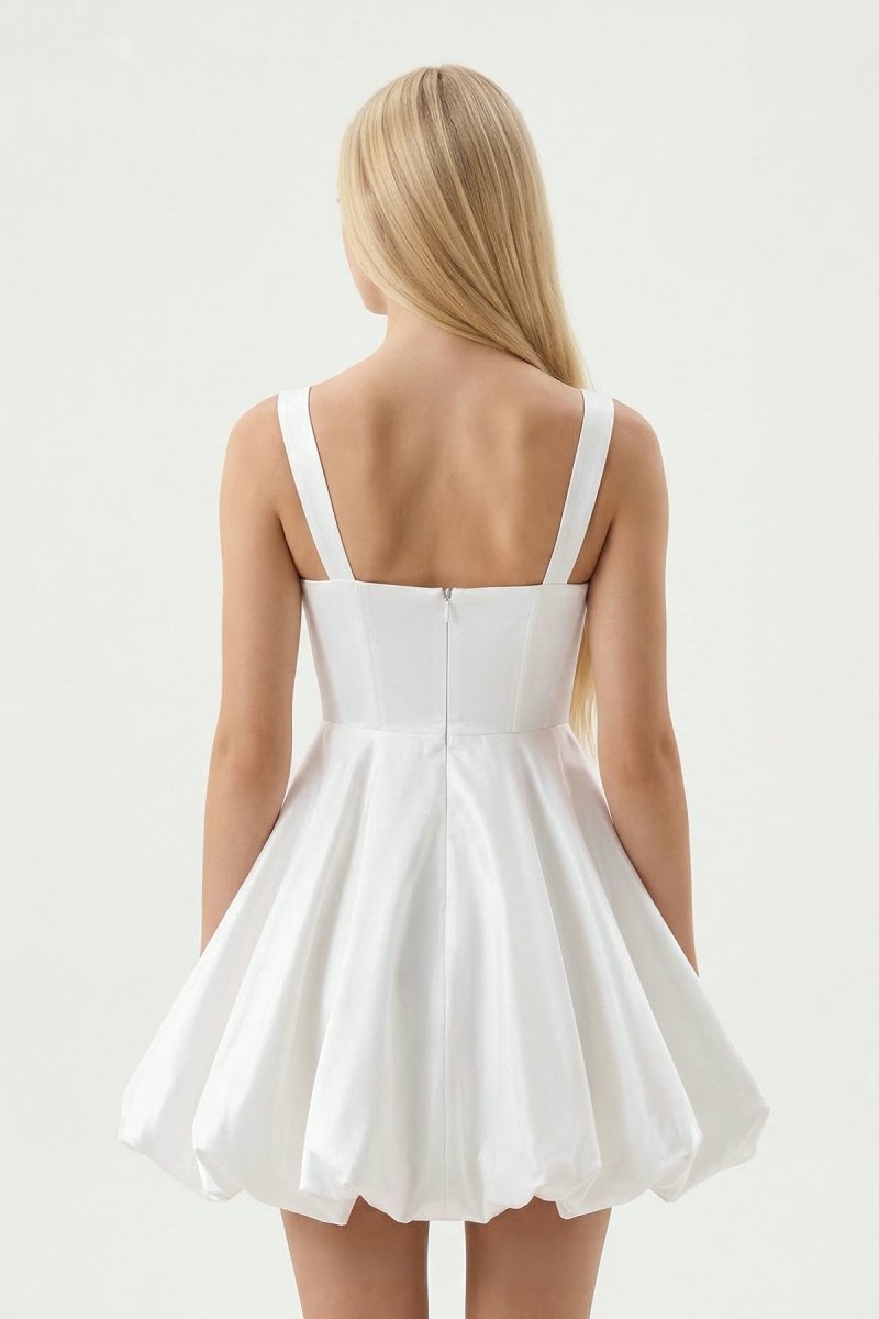 KissProm White Square Neck Taffeta A-Line Mini Graduation Dress, White / 18