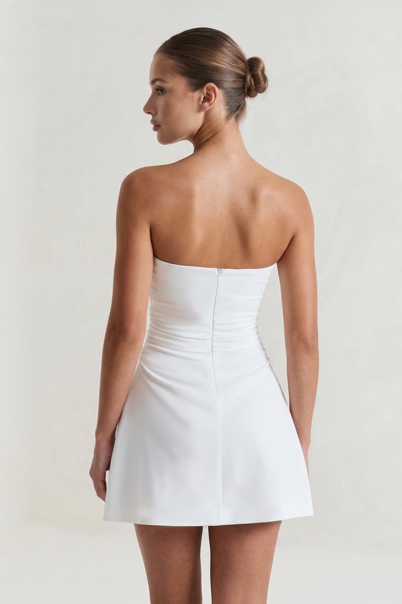 KissProm White Strapless A-Line Mini Graduation Dress, Ivory / 16
