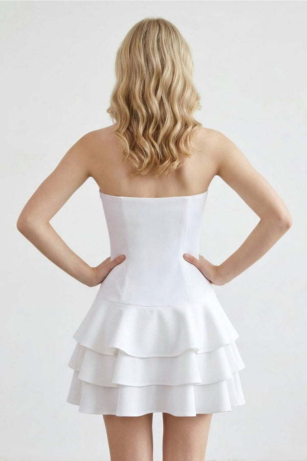white ruffle graduation dress white commencement dresses Berylove Women White Graduation Dress With Ruffles Square Neck Short A Line Grad Ceremony Dress, White / US24W-parroquiadesanalbertomagno.com