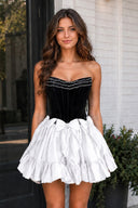 White Strapless A Line Velvet Homecoming Dresses With Bow | KISSPROM
