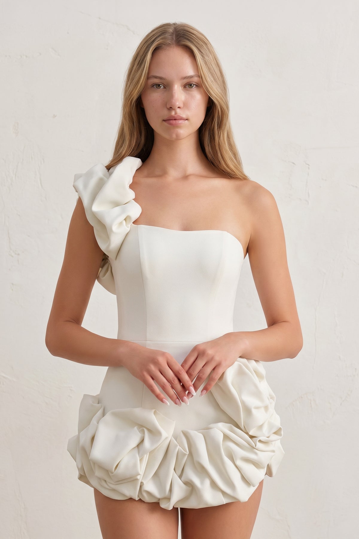 KissProm One Shoulder Bodycon Homecoming Dress With Ruffles, White / 12