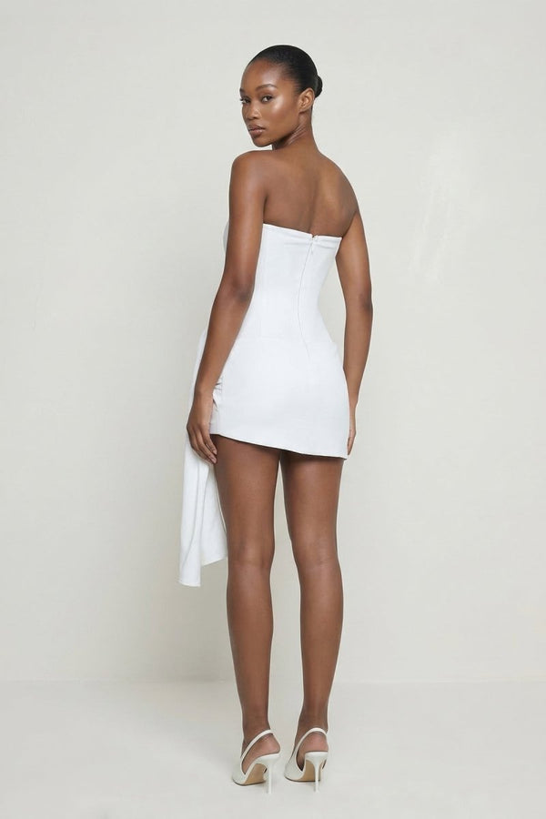 KissProm White Strapless Corset Sheath Mini Graduation Dress, White / 12