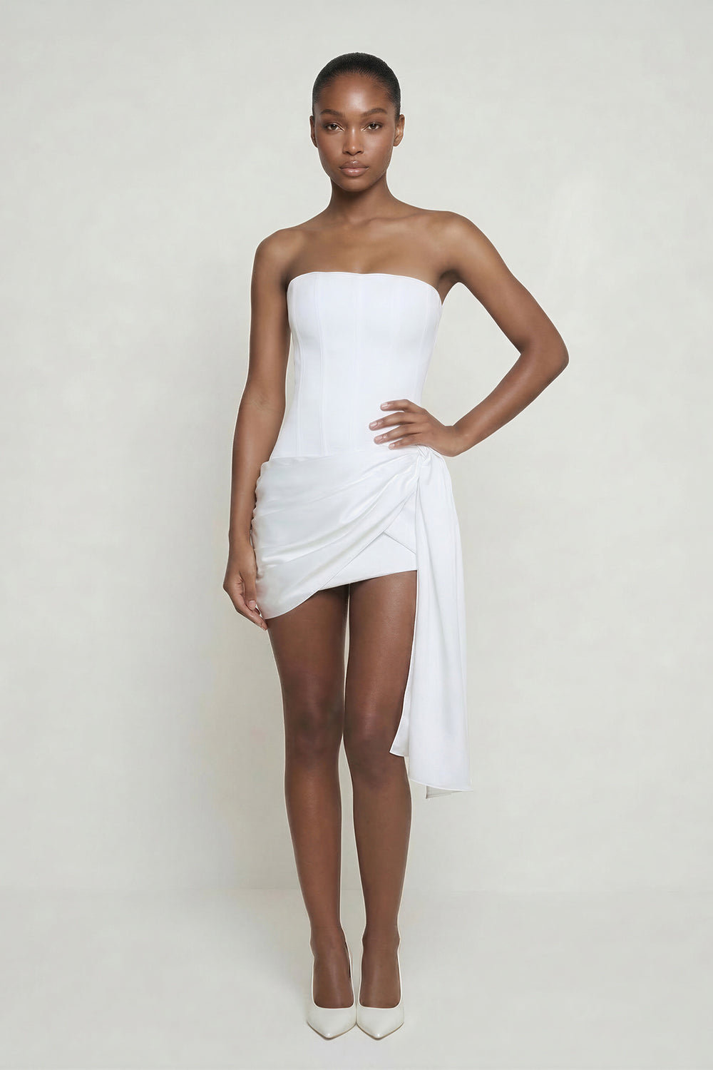 White Strapless Corset Sheath Mini Graduation Dress - KISSPROM