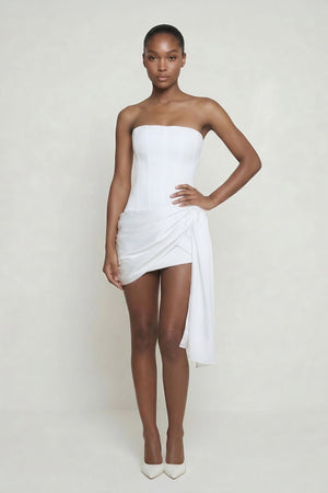 White Strapless Corset Sheath Mini Graduation Dress - KISSPROM