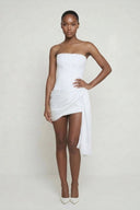 White Strapless Corset Sheath Mini Graduation Dress - KissProm