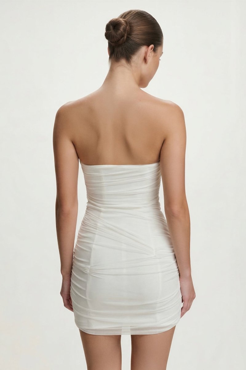 Ivory Strapless Sheath Ruched Graduation Dress - KissProm