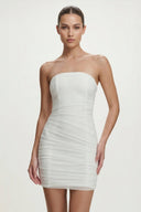 Ivory Strapless Sheath Ruched Graduation Dress - KissProm