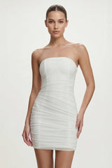 Ivory Strapless Sheath Ruched Graduation Dress - KissProm