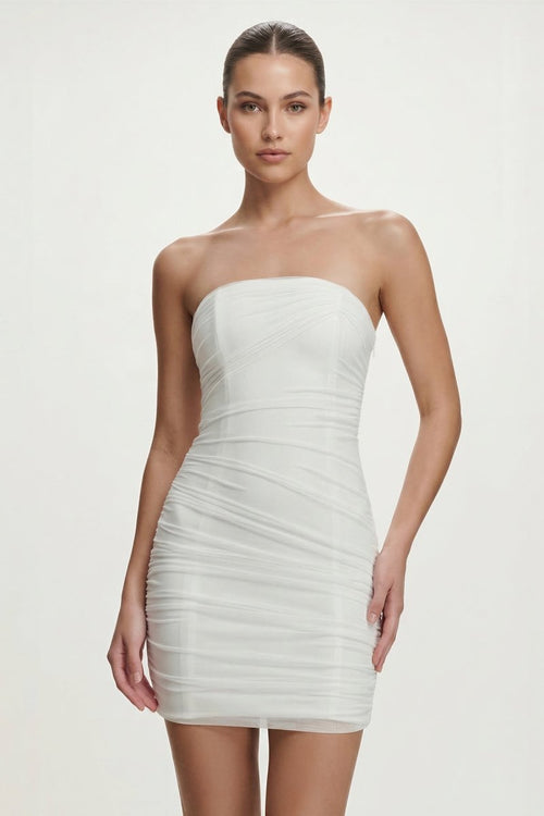 Ivory Strapless Sheath Ruched Graduation Dress - KissProm