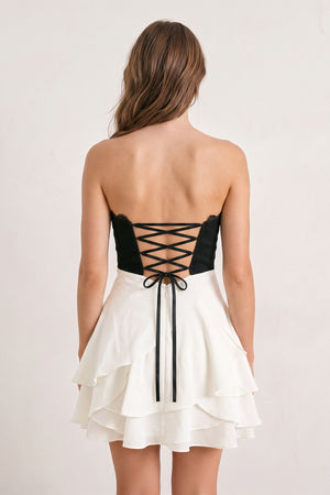 White Sweetheart A-Line Ruffled Chiffon Homecoming Dress with Bow | KISSPROM