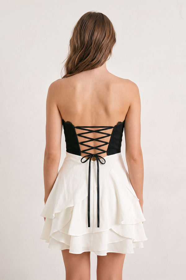 White Sweetheart A-Line Ruffled Chiffon Homecoming Dress with Bow | KISSPROM