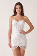 White Sheath Sweetheart Sequins Mini Party Dresses - KISSPROM