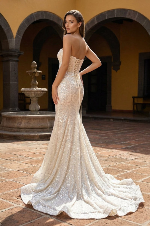 White Sweetheart Sequins Mermaid Long Party Dress (2) | KISSPROM