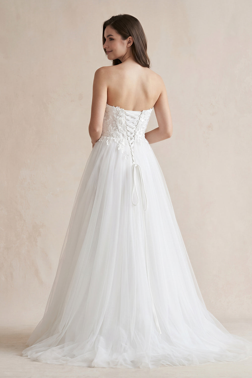 White Sweetheart Tulle Lace Satin Wedding Dress With Beading | KISSPROM